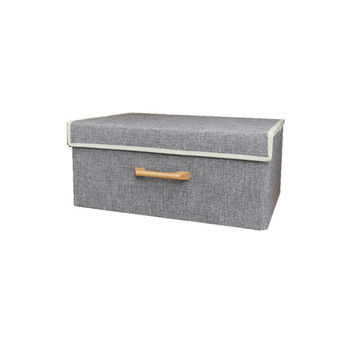 Cotton Linen Laundry Baskets With Flip, Wooden Linen Box With Lid