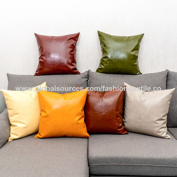Faux Leather Cushion Covers Square Throw Pillowcase Sofa Home Decor Solid Color 