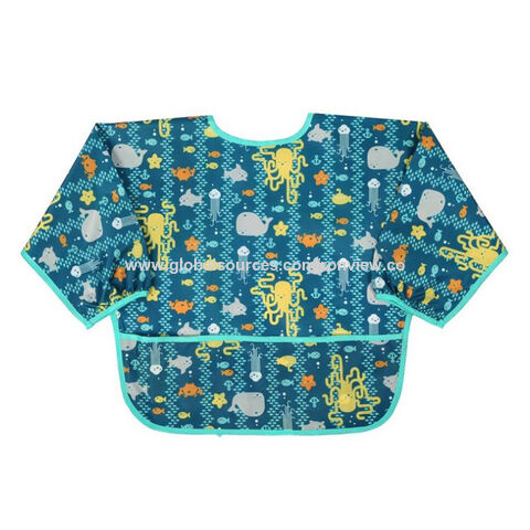 Babete infantil com mangas, avental de arte estampado para crianças pequenas, roupa de bebê, babete impermeável para alimentação