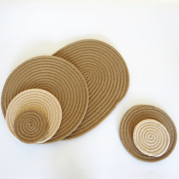 Non Slip Table Top Placemats Coaster, Round Braided Cotton Placemats