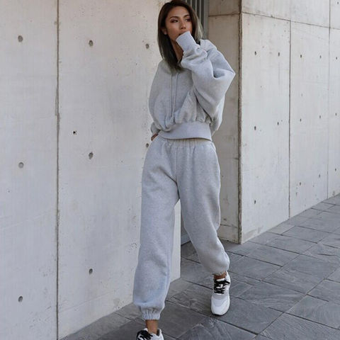  Womens Tracksuit Set - Two Piece Outfits Zip Up Crop Top +  Skinny Long Pants Sweatsuits Jogging Suits Jumpsuits Large Grey : Sports &  Outdoors