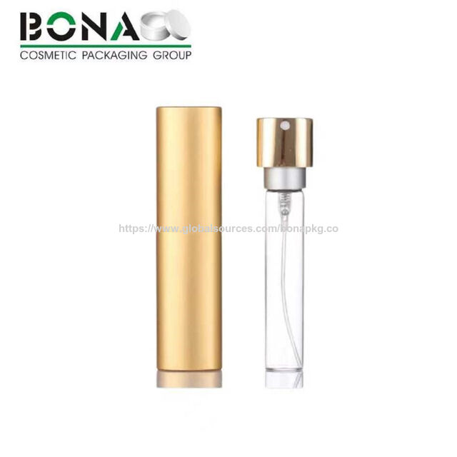 Frasco de perfume metálico de 5ml 8ml 10ml 15ml 30ml con logo OEM personalizado en color dorado para envase de frascos de spray