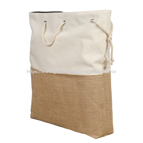 Fabricant Personnalisé Simple Coton Jute Sac Épissage Couleur Toile Sac à Main Cordon de Serrage Pochettes Cadeaux for sale at factory direct price