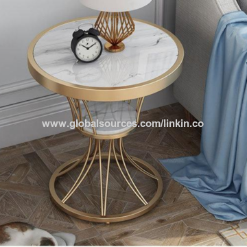Nordic light luxury iron sofa side table living room marble round 