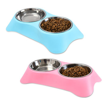 Double Dog Bowl - Double Stainless Steel Dog and Cat Food and