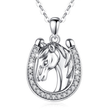 925 Sterling Silver Lucky Horse Pendant Necklace Animal Jewelry 