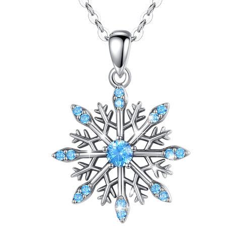ANAZOZ Snowflakes Silver Necklace for Women Everyday Cubic Zirconia Blue Crystal Silver Pendant Necklace
