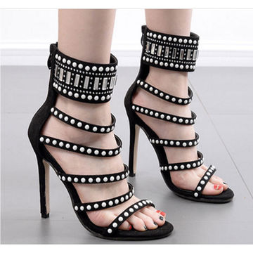 New Women lace-up sandals high heels large size peep toe ankle boots solid shoes 