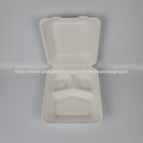 China Biodegradable sugarcane bagasse food boxes, 8 inch 3 compt ...