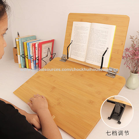 Bamboo Book Stand Cookbook Holder Reading Desk Bookrest with Foldable Tray  and Page Paper Clip Portable Bookstands for Textbook, Magazine, 