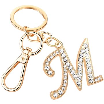 Keychain for Women AlphaAcc Purse Charms for Handbags Crystal Alphabet Initial Letter Pendant with Key Ring 