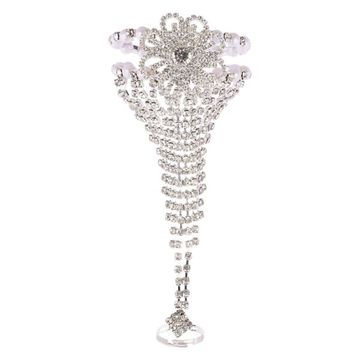 Ladies Diamante Crystal Chain Bracelet Ring Bridal Prom Hand Costume Jewellery 