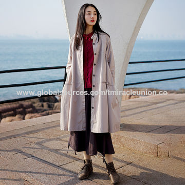 New Ladies Women Leather Trench Coat Belt Windproof Knee Length Overcoat Jacket