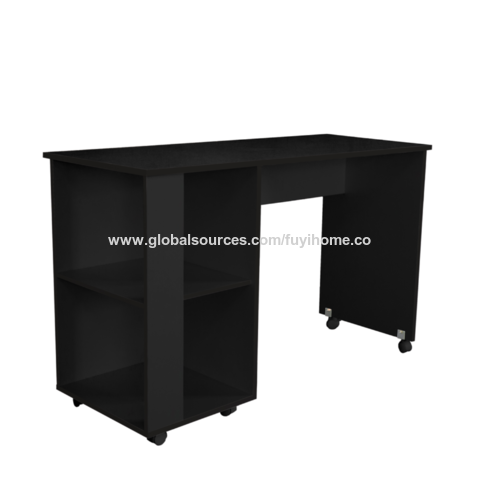 Mesa de Computador de Madeira Estilo Nórdico Moderno com Rodas, Mesa para Laptop com Prateleiras, Preto - Ideal para Escritório em Casa for sale at factory direct price