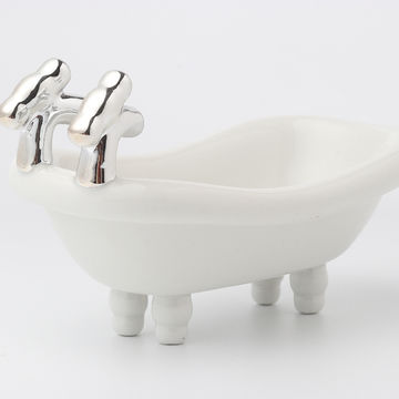 Ceramic Mini Bathtub Soap Dish Stylish Bathroom Accessory Storage Display 