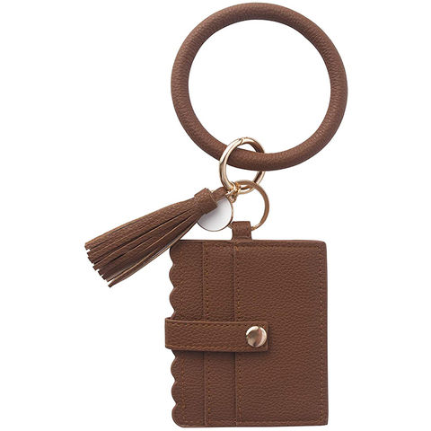 Wristlet Round Leather Keychain Car Key Chain Keyring for Bag Tassel Bracelet 