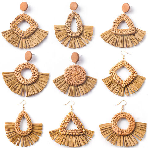 2021 heiß verkaufte handgewebte Ohrringe aus Rattan-Bast für Damen - Modeschmuck Großhandel for sale at factory direct price