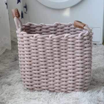 Woven Baskets Cotton Knitting Basket with Lid,White Baskets Sundries  Cosmetics Toys Storage Basket