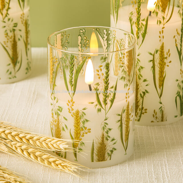 Vela LED sin Llama de Vidrio de Trigo 3D con Control Remoto, Paquete de 3 Velas LED Decorativas para el Hogar for sale at factory direct price