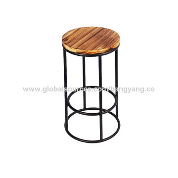 Solid Wood Vintage Bar Counter Stools, Round Metal Counter Stools