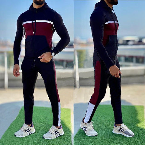 Men's Sweat Suit 2 Piece Outfit Casual Contrast Sports Jogging Tracksuits  Set