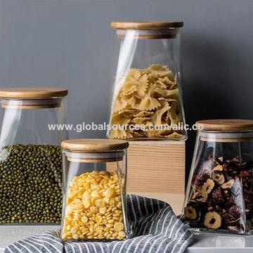 Glass Food Storage Jar Cans Container Canister with Airtight Seal Bamboo Lid 