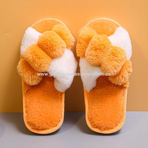 Buy Wholesale China Cross Slippers Soft Plush Furry Cozy Open Toe House Shoes & House Shoes at USD 4.15 | Global