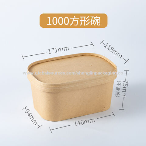1000ml Paper Oval Rectangular Food Delivery Container Kraft, White