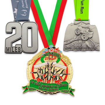 CERTIFICATE FUN RUN THEMED METAL MEDALS IN GOLD,SILVER OR BRONZE/ RIBBON 