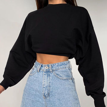 Buy China Wholesale Fashion Women's Solid Color Loose Sweathirts Pullover  Tops Long Sleeve Round Collar Crop Tops & Long Sleeve Crop Tops $3.2