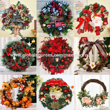 Künstlicher Weihnachtskranz mit Schleife für Weihnachtsfeierdekoration, Türkranz Fensterkranz - Großhandel