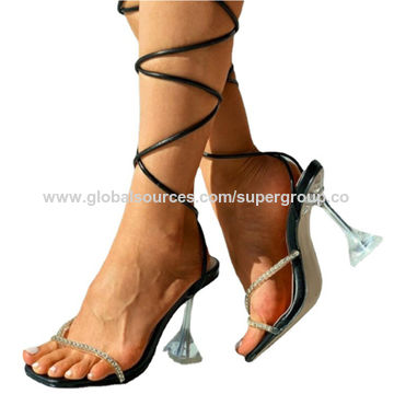 Glass Rhinestone Strap Clip Heels 