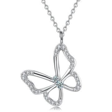 Silver Dainty Diamante Butterfly Necklace