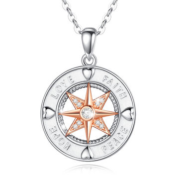 fcity.in - Rose Gold Roman Numeral Pendant Necklace Stainless Steel Compass