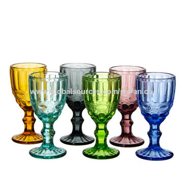 Wholesale Colored crystal wine glass goblet machine pressed glass cup  factory and manufacturers