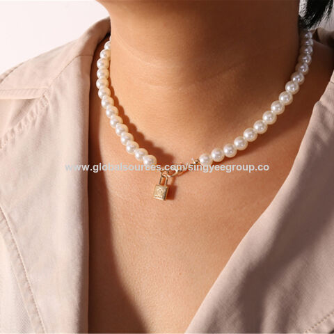 Fashion Women Freshwater Pearl Choker Pendant Necklace Clavicle Chain  Jewelry