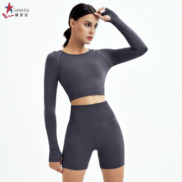 Yoga Basic 2pcs Seamless Fitness Yoga Suit Gym Outfits Set Cut Out Back Top  Scrunch Butt Leggings