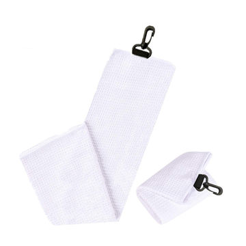 Wholesale Tri-fold Waffle Microfiber Golf Towels in Bulk, White
