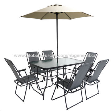 Amazon.com: Sophia & William Patio Dining Set with 13ft Double-Sided Patio  Umbrella, 8 Piece Metal Outdoor Table Furniture Set - 6 x Outdoor Chairs, 1  x Rectangle Dining Table and 1 Large