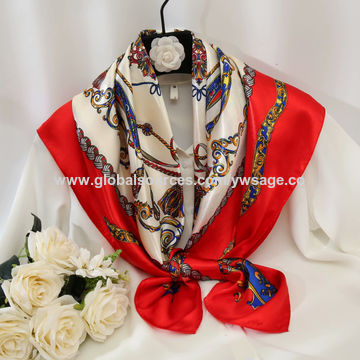 1pc 90*90cm Printed Satin Scarf For Women, Head Wrap Accessory For