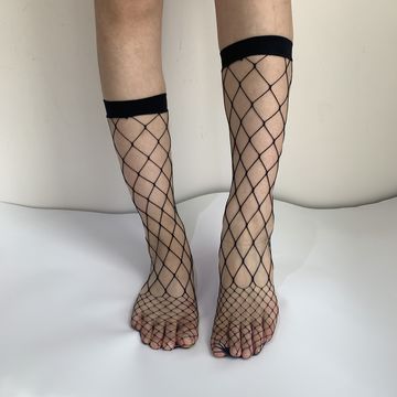 Short Style Fishnet Socks, Black Leather Net Socks, Sexy Net Socks