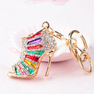 Novelty High Heel Shoes Keychains Rhinestone Shoe Key Charm Women Handbag Ke h7