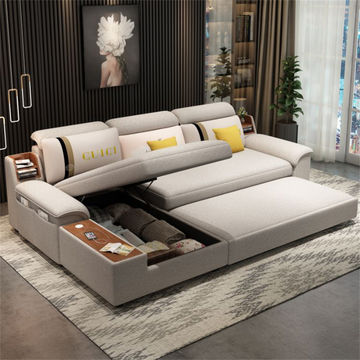L Shape Modern Sofa Bed Leather Living, Living Room Mattress Sofa