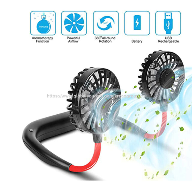 Ventilateur de Cou Portable Réglable à 3 Vitesses avec Éclairage LED, KRE-KPF3198-1#9895 - Vente en Gros