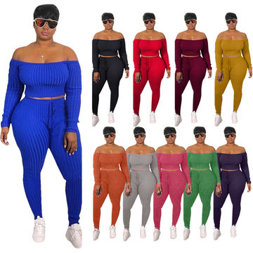 Buy Wholesale China Wholesale Plus Size Solid Bodycon Women Sweaters Off  Shoulder Knit Pants Two Piece Set & Yoga Sports Wear at USD 8.27 | Global  Sources