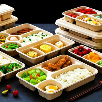 Buy Wholesale China Disposable Food Serving Trays Bagasse Paper Trays  Tableware Bagasse Pulp 6-compartment Food Preservation Tray & Food Serving  Trays at USD 0.08