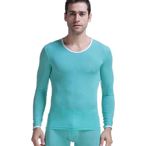 Thermounterwäsche-Oberteil für Herren, elastisch, dünn, glatter Rundhalsausschnitt, umweltfreundliche Stoff-Unterhemden for sale at factory direct price
