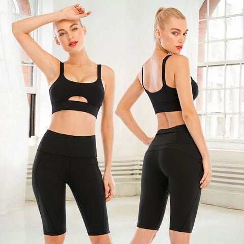 Wholesale Women Workout 2 Piece Outfits Front Twist Knot Strappy