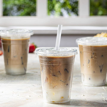 Disposable 12 oz pet clear plastic U-shaped iced coffee cups with lids