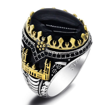 Stainless Steel Jewelry Ring Men's Black Stone Rings Trendy - Temu